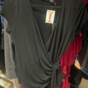 Tahari Black V-Neck Wrap Blouse